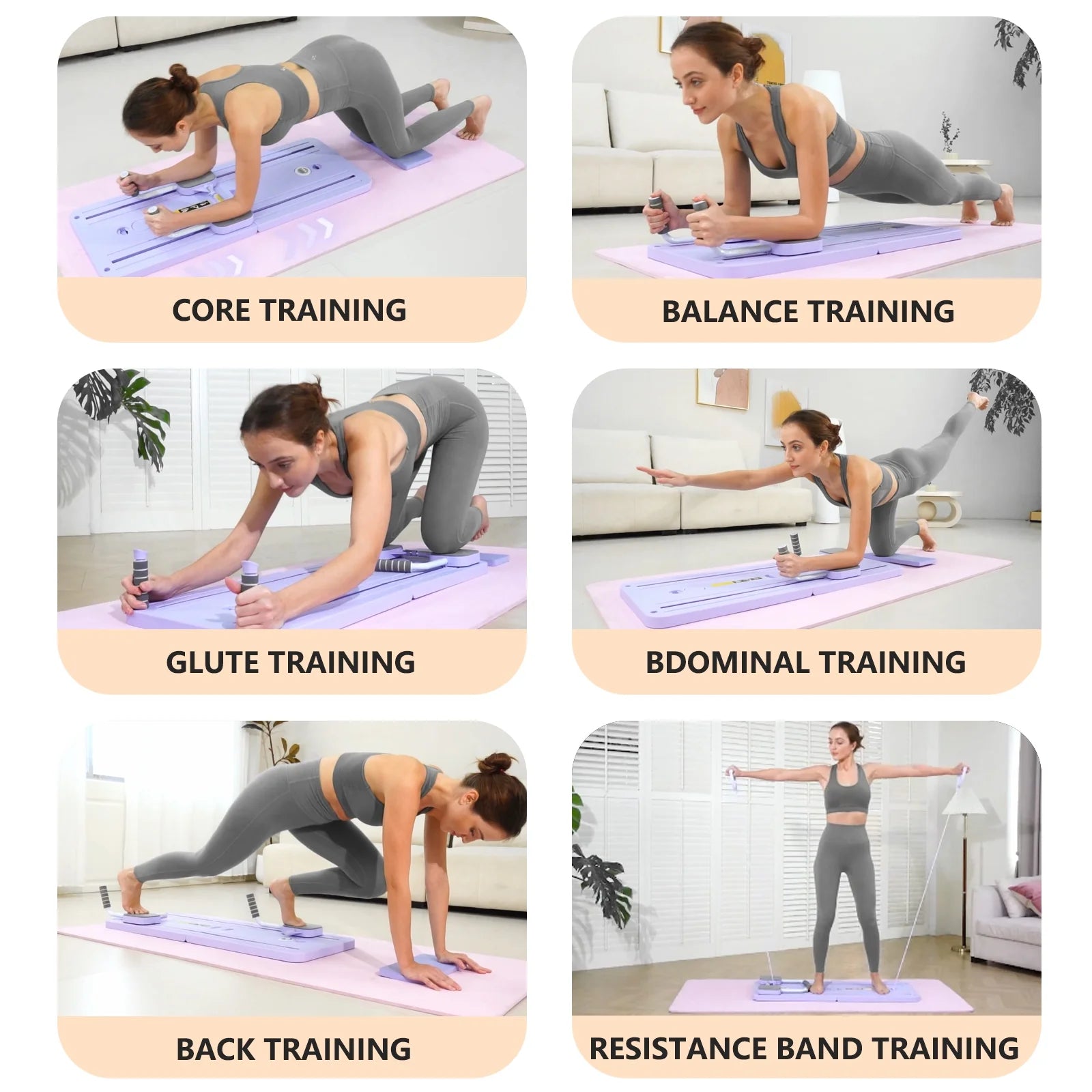 Premium 8-In-1 Abs and Push-Up Exercise Board, Pilates Board, Folding Body Board,(Purple)